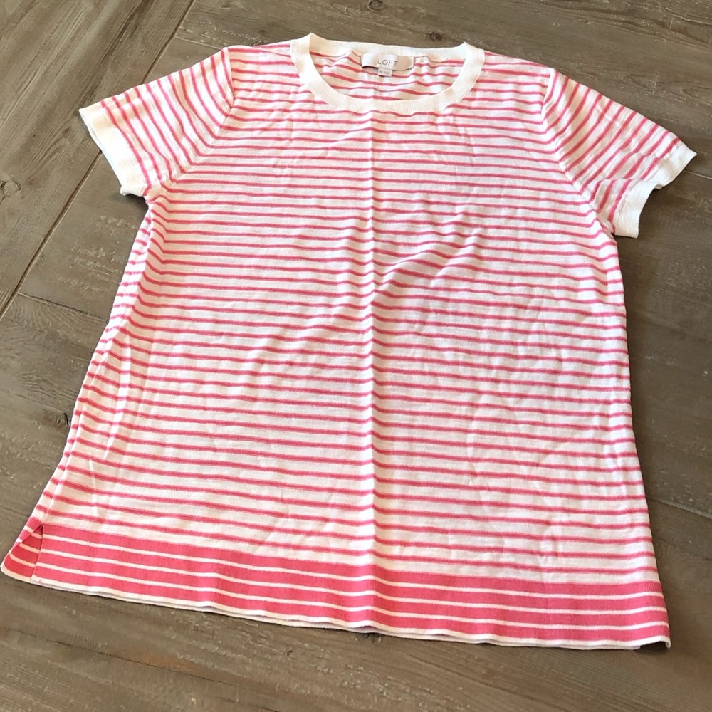 LOFT Pink and White Striped Sweater
